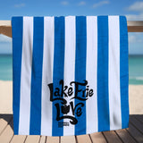 Lake Erie Love - Shores and Islands Ohio - Royal Blue Stripe Beach Towel
