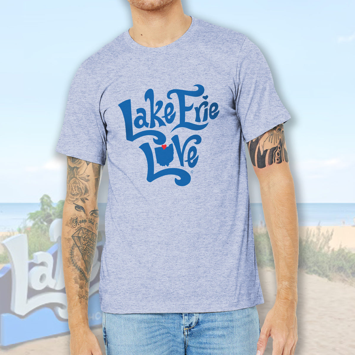 Lake Erie Love - Shores and Islands Ohio - Heather Prism Blue Basic Unisex Adult T-Shirt