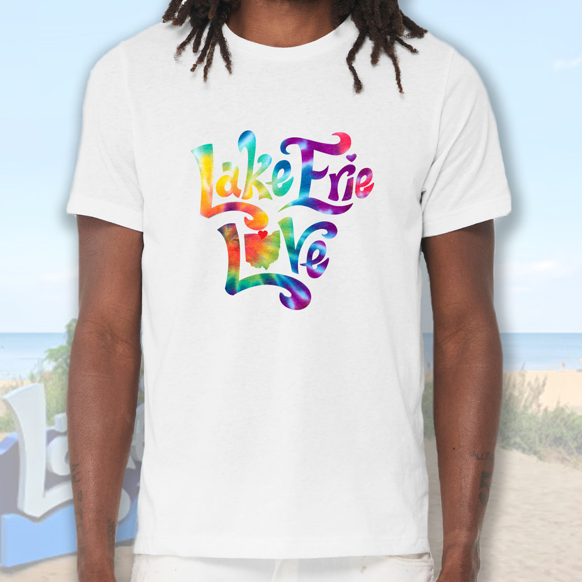 Lake Erie Love - Shores and Islands Ohio - Rainbow Tie Dye-Basic Unisex T-Shirt