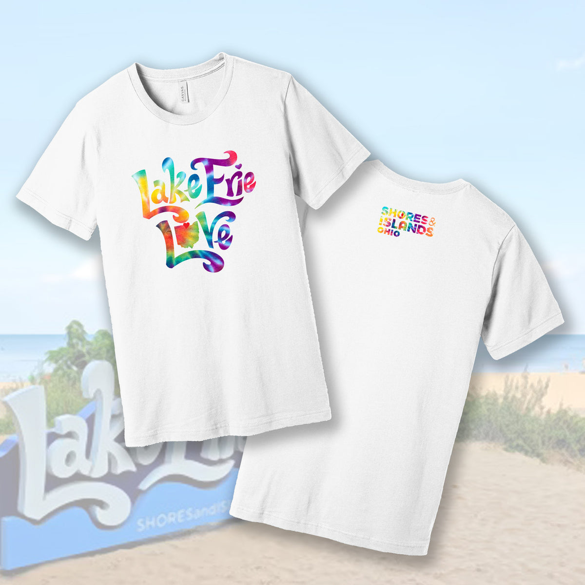 Lake Erie Love - Shores and Islands Ohio - Rainbow Tie Dye-Basic Unisex T-Shirt