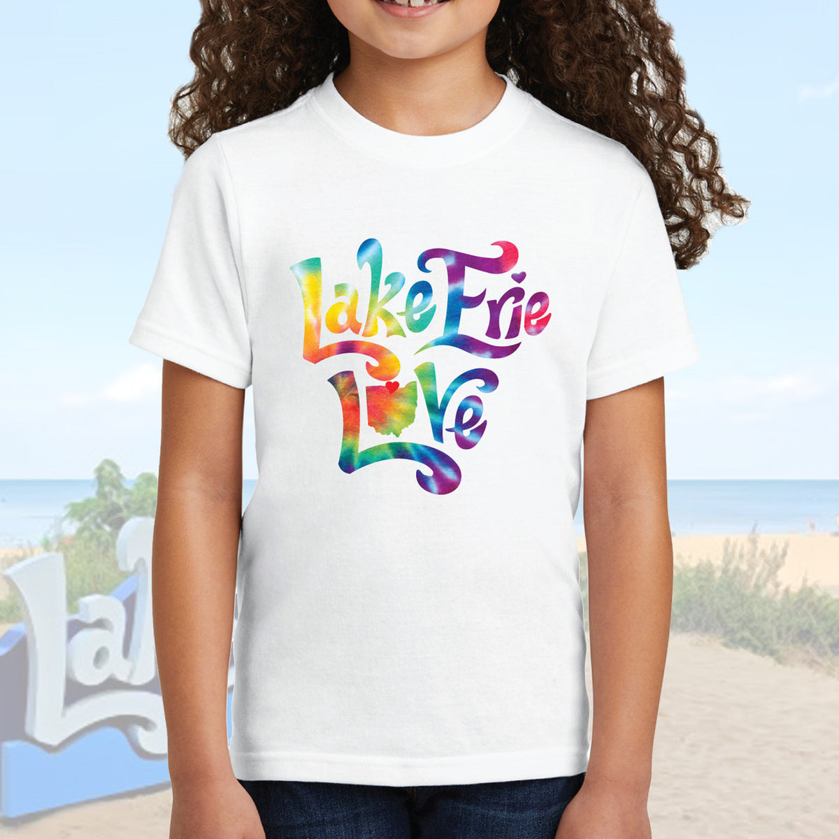 Lake Erie Love - Shores and Islands Ohio - Rainbow Tie-Dye Youth Unisex T-Shirt