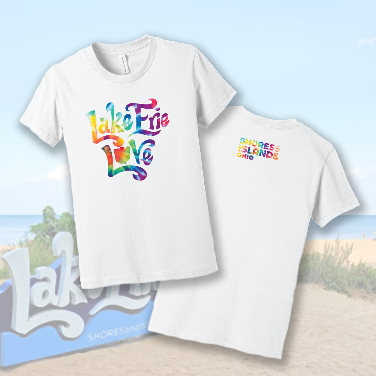 Lake Erie Love - Shores and Islands Ohio - Rainbow Tie-Dye Youth Unisex T-Shirt