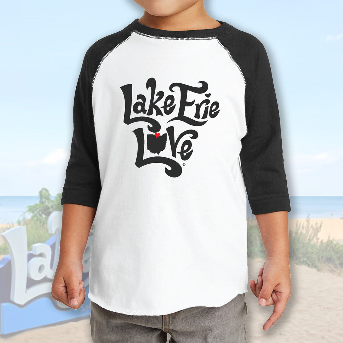 Lake Erie Love - Shores and Islands Ohio - Toddler Unisex 3/4 Length Sleeve Raglan T-Shirt