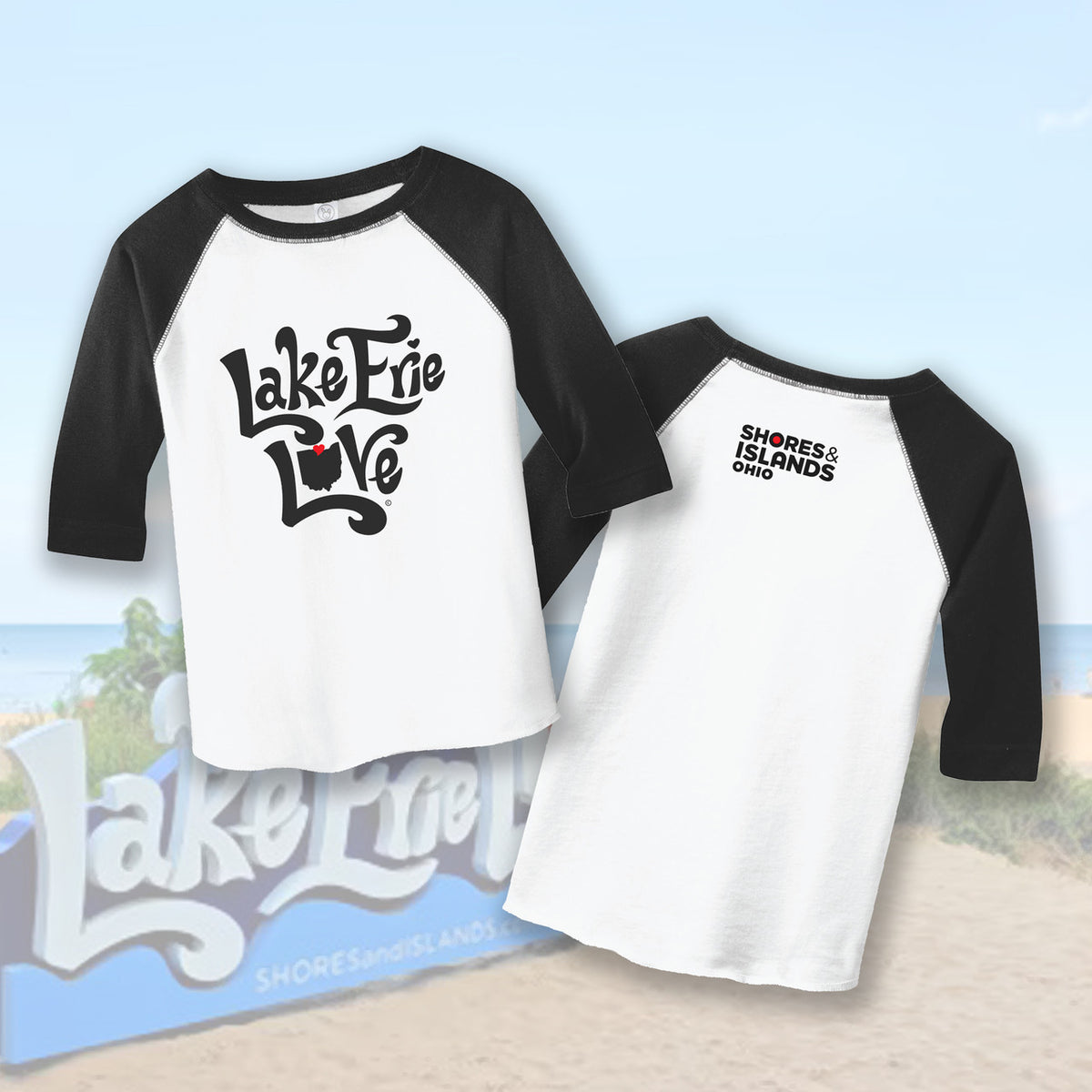 Lake Erie Love - Shores and Islands Ohio - Toddler Unisex 3/4 Length Sleeve Raglan T-Shirt