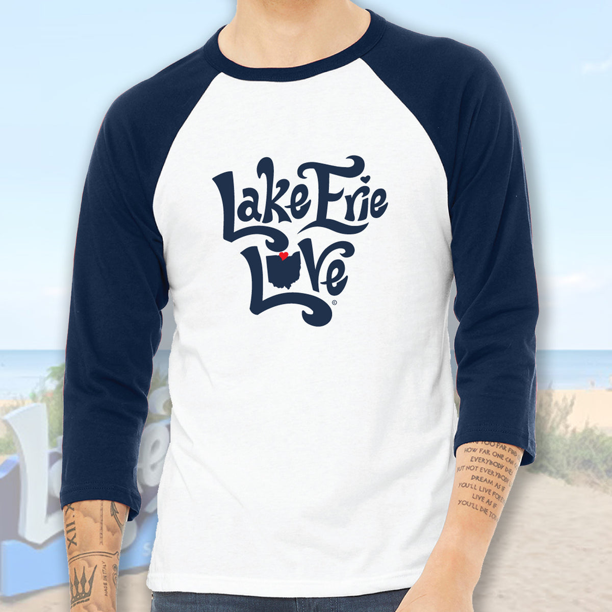 Lake Erie Love - Ohio Shores and Islands - Unisex 3/4-Sleeve Baseball Tee