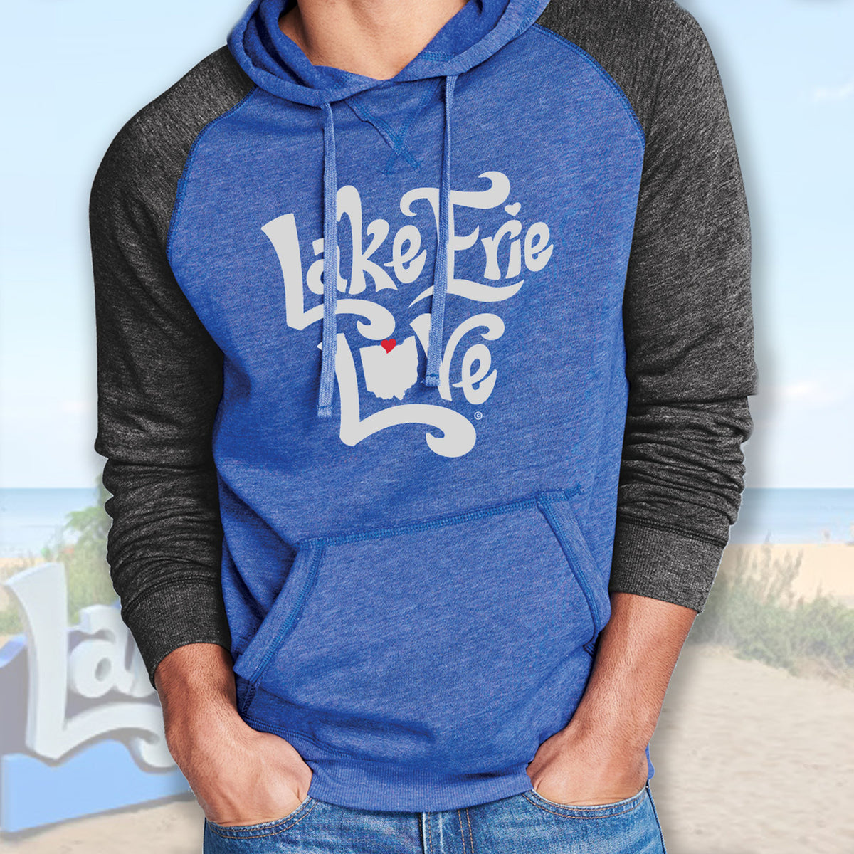 Lake Erie Love - Shores and Islands Ohio - Unisex Lightweight Fleece Raglan Hoodie