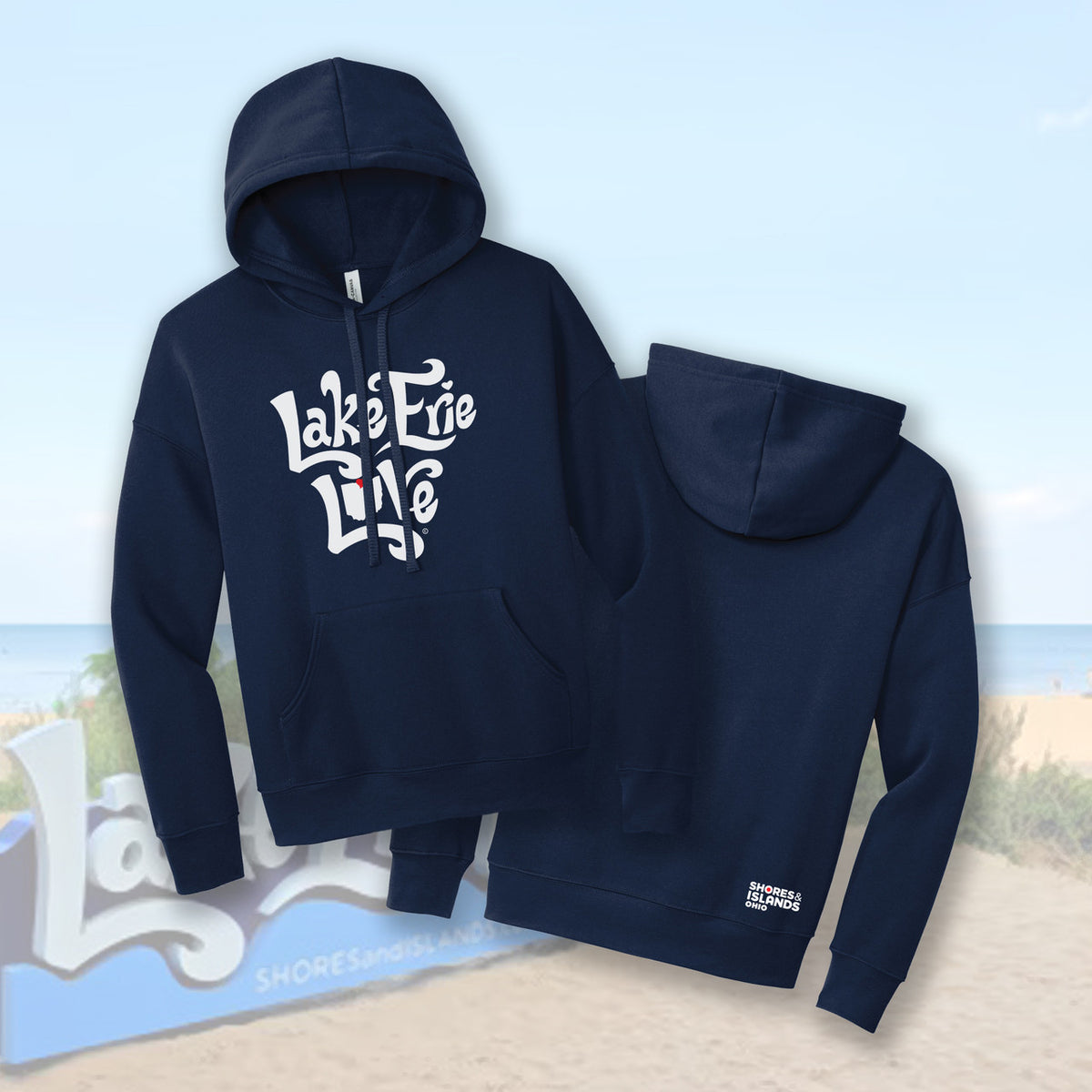 Lake Erie Love - Shores and Islands Ohio - Unisex Sponge Fleece Drop Sleeve Pullover Hoodie