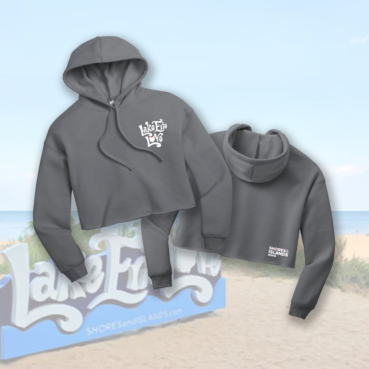 Lake Erie Love - Shores and Islands Ohio - Women's Storm Sponge Fleece Cropped Hoodie