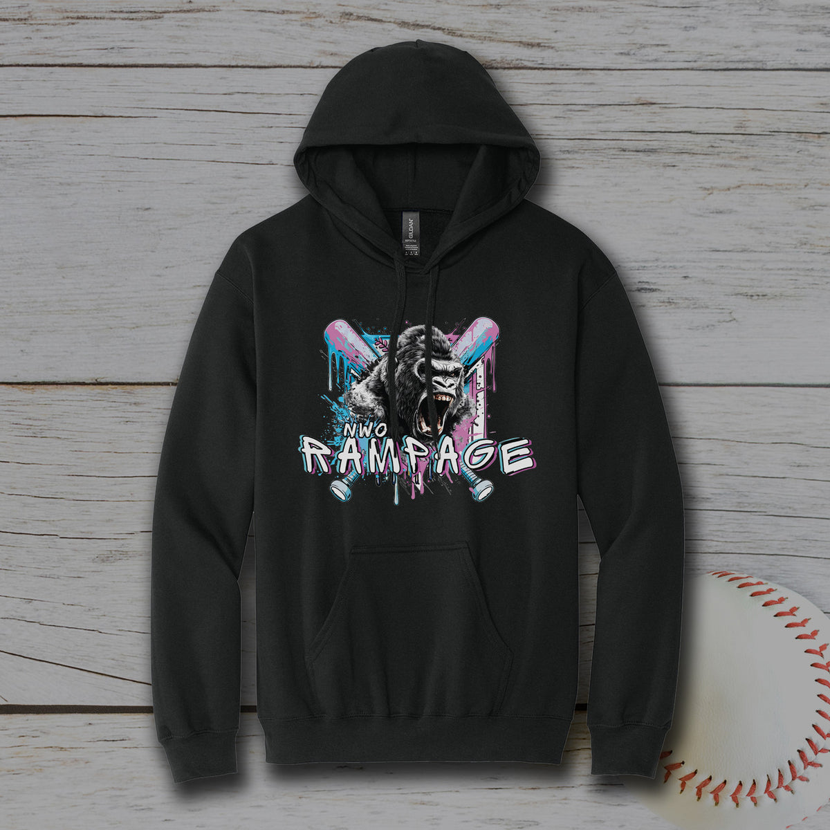 NWO Rampage Adult Unisex Gildan® Softstyle® Midweight Pullover Hooded Sweatshirt - Black