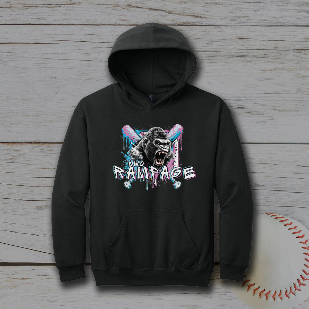 NWO Rampage Youth Unisex Gildan® Softstyle® Midweight Pullover Hooded Sweatshirt - Black