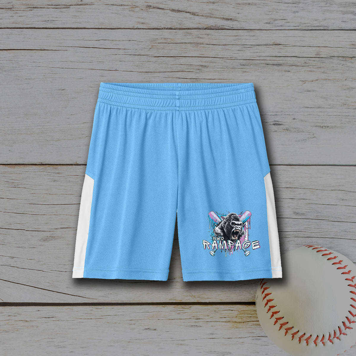 NWO Rampage Youth Sport-Tek® Competitor™ United 5" Short - Carolina Blue/White
