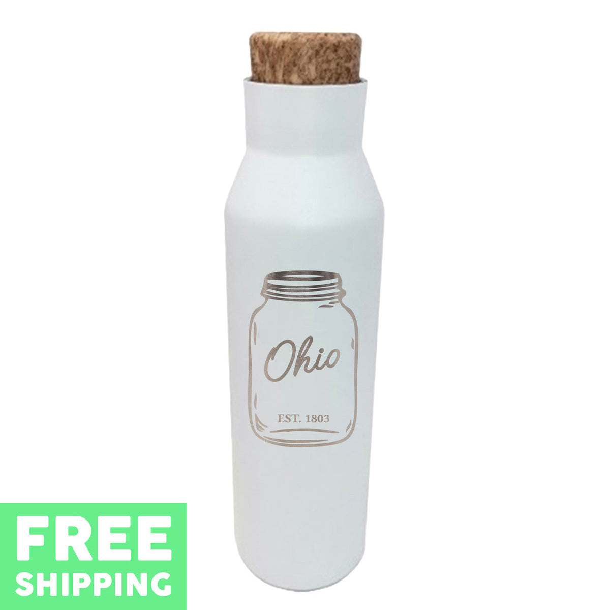 Ohio Mason Jar Engraved 20 oz. Stainless Bottle With Faux Cork Screw Top