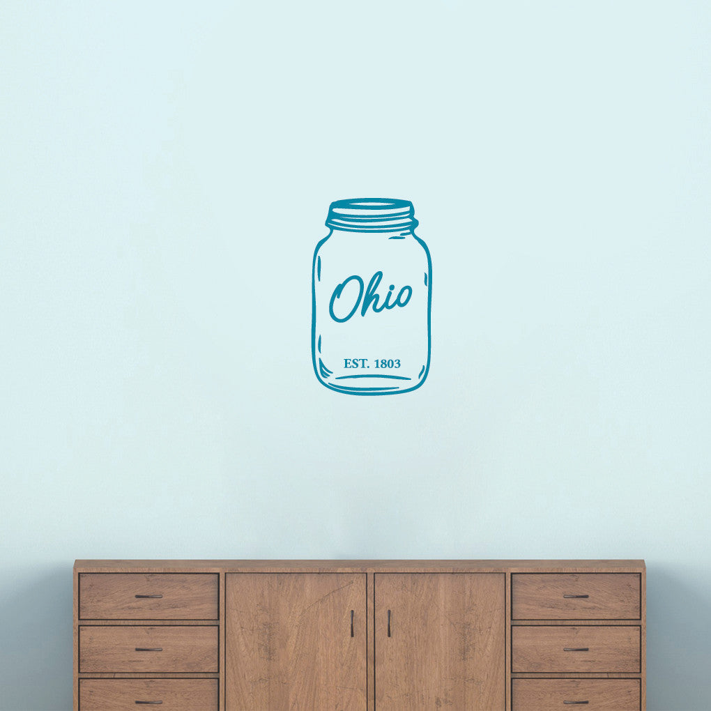 Ohio Mason Jar Wall Decal 11" wide x 18" tall Sample Image