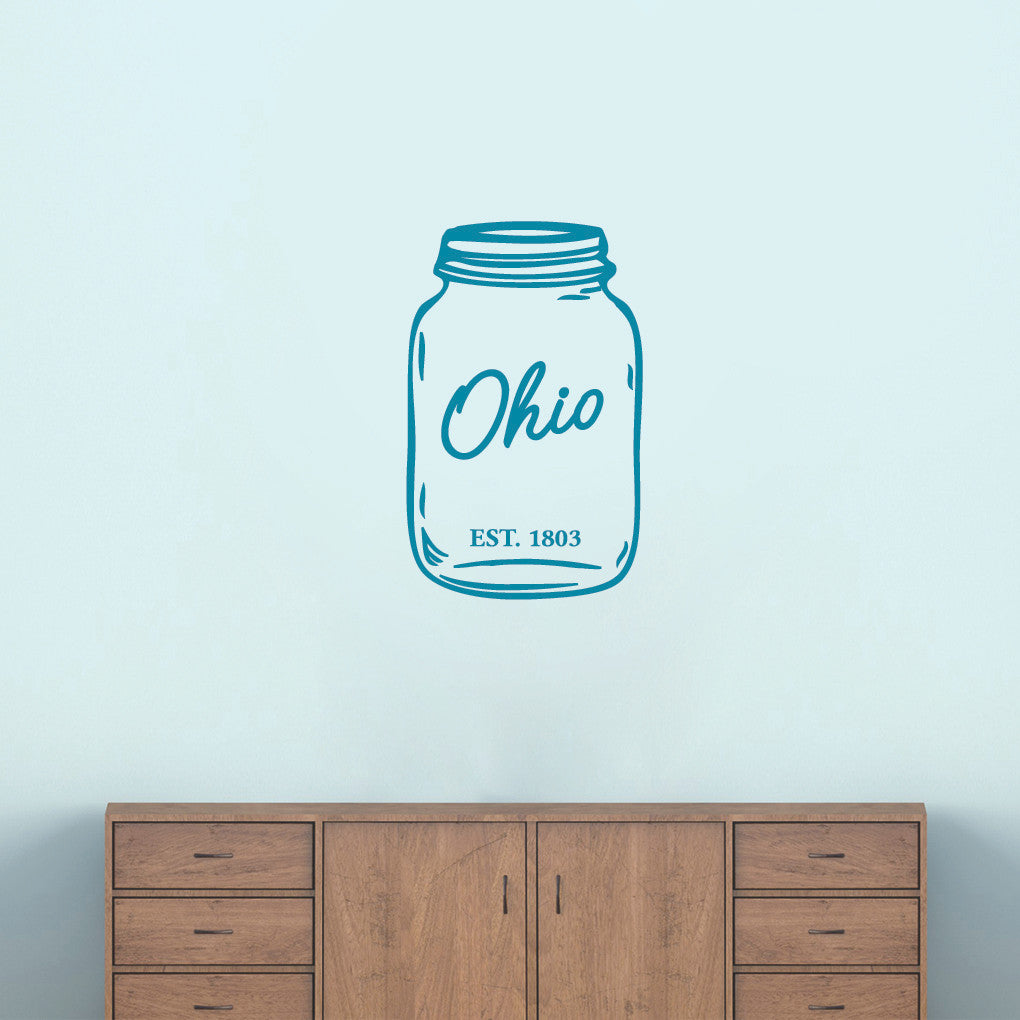Ohio Mason Jar Wall Decal 15" wide x 24" tall Sample Image