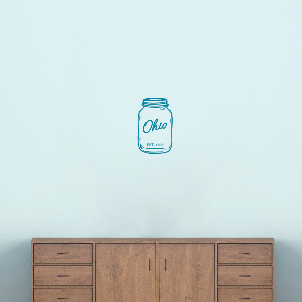 Ohio Mason Jar Wall Decal 7.5" wide x 12" tall Sample Image