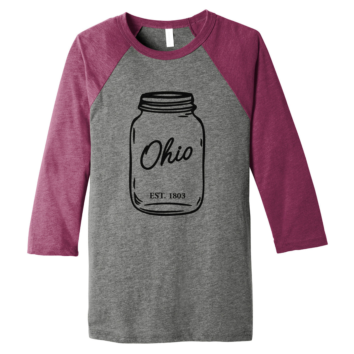 Ohio Mason Jar Unisex 3/4-Sleeve Baseball Tee