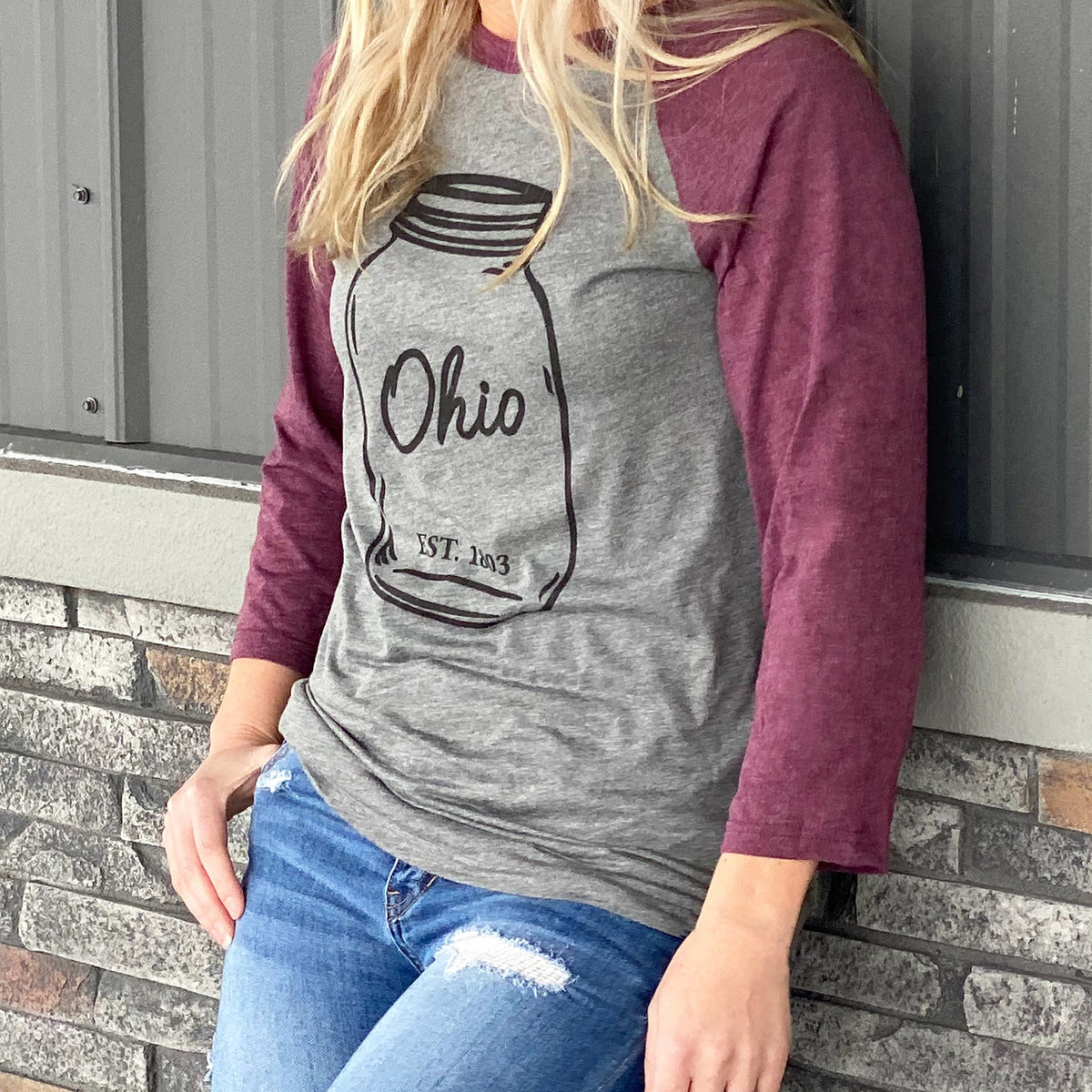 Ohio Mason Jar Unisex 3/4-Sleeve Baseball Tee