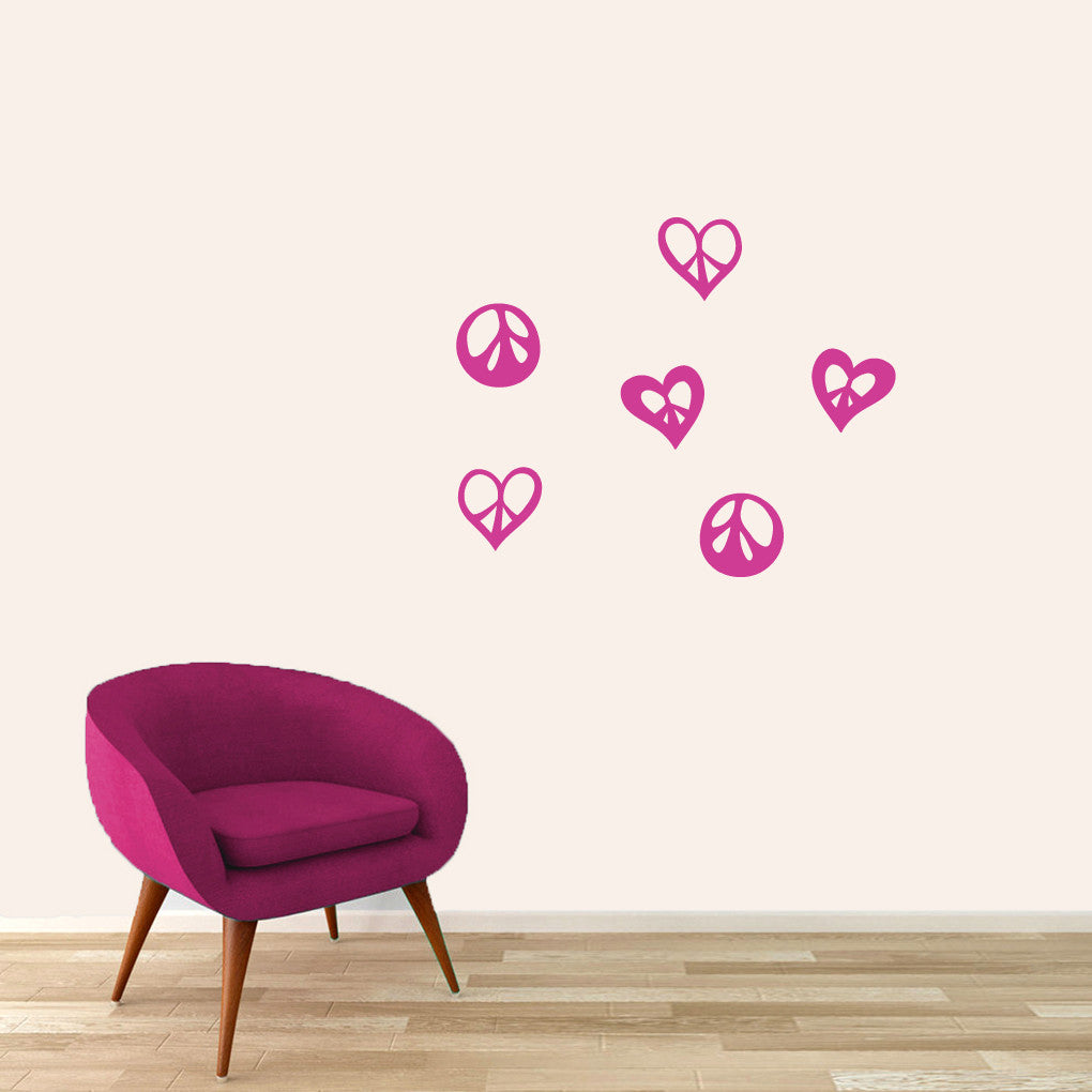 Peace Signs and Hearts Wall Decals Small Sample Image