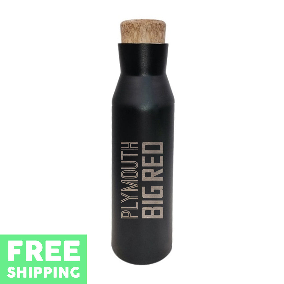 Plymouth Big Red Engraved 20 oz. Stainless Bottle With Faux Cork Screw Top
