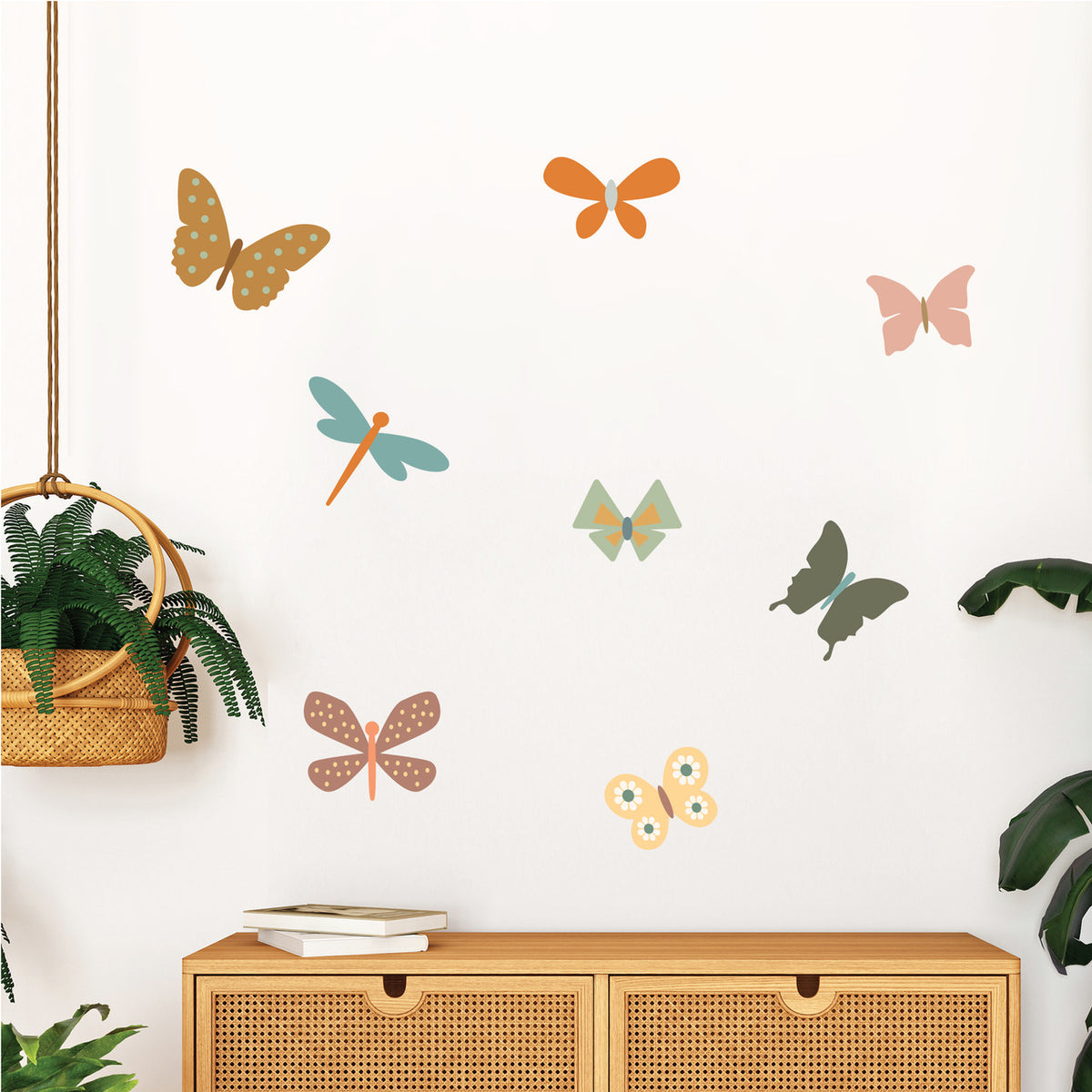 Printed Boho Butterflies Wall Decal Set- Peel - Stick - Remove - Replace
