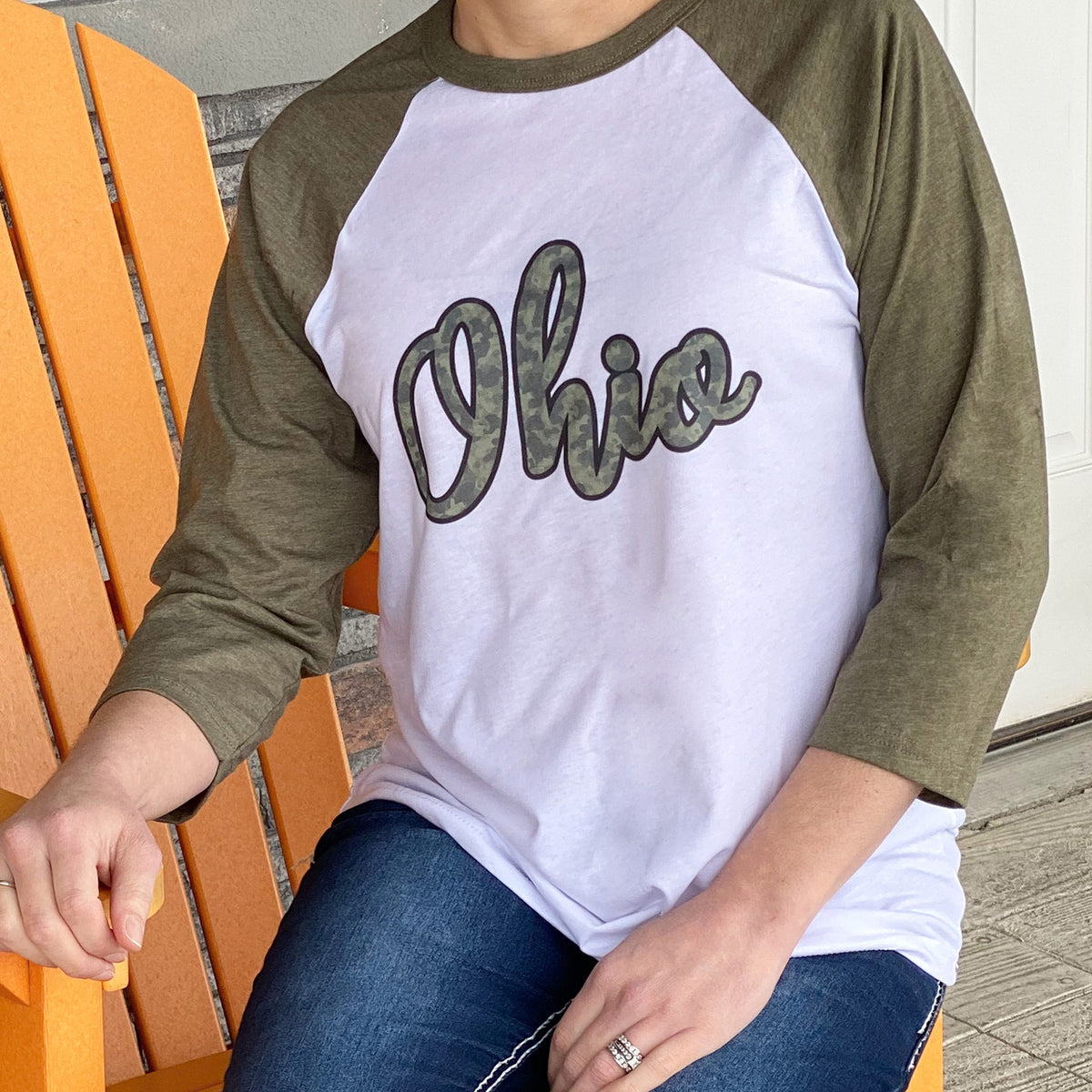 Script Ohio Camo Unisex 3/4-Sleeve Baseball Tee