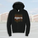 Seneca East Stacked Tigers Black Youth Unisex Sponge Fleece Hoodie