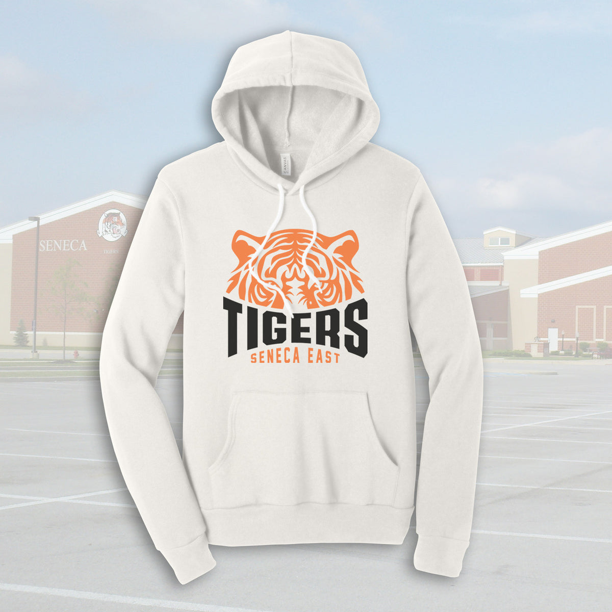 Seneca East Tiger Eyes Vintage White Adult Unisex Sponge Fleece Hoodie