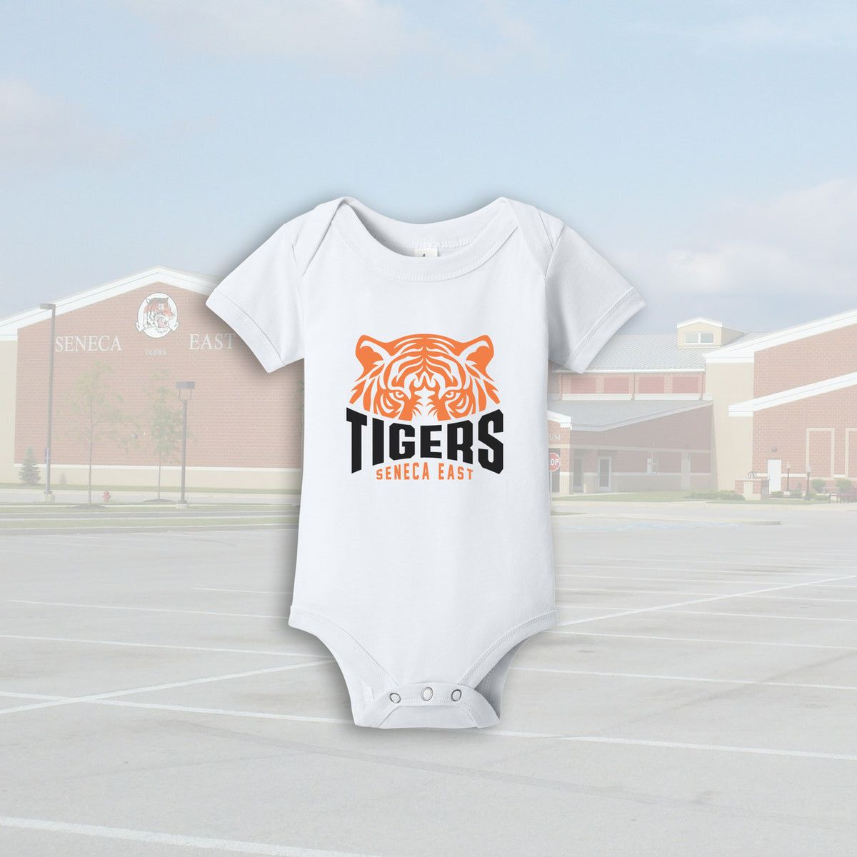 Seneca East Tiger Eyes White Infant Bodysuit