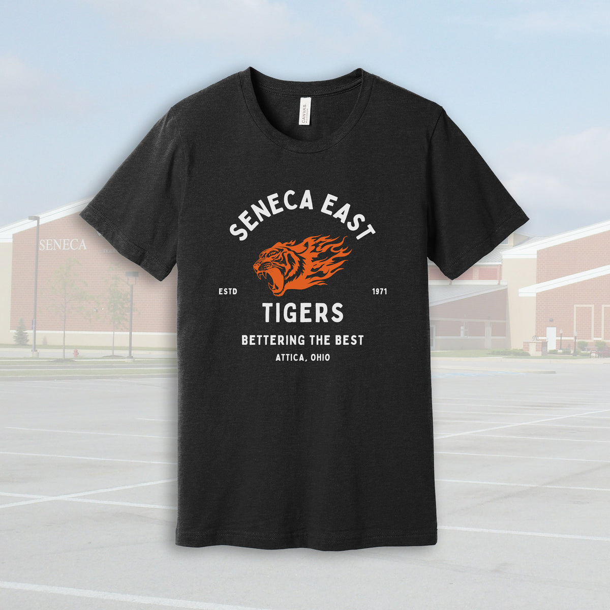 Seneca East Tigers Motto Black Heather Adult Unisex T-Shirt