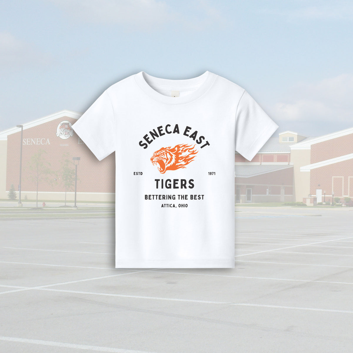 Seneca East Tigers Motto White Toddler Unisex T-Shirt