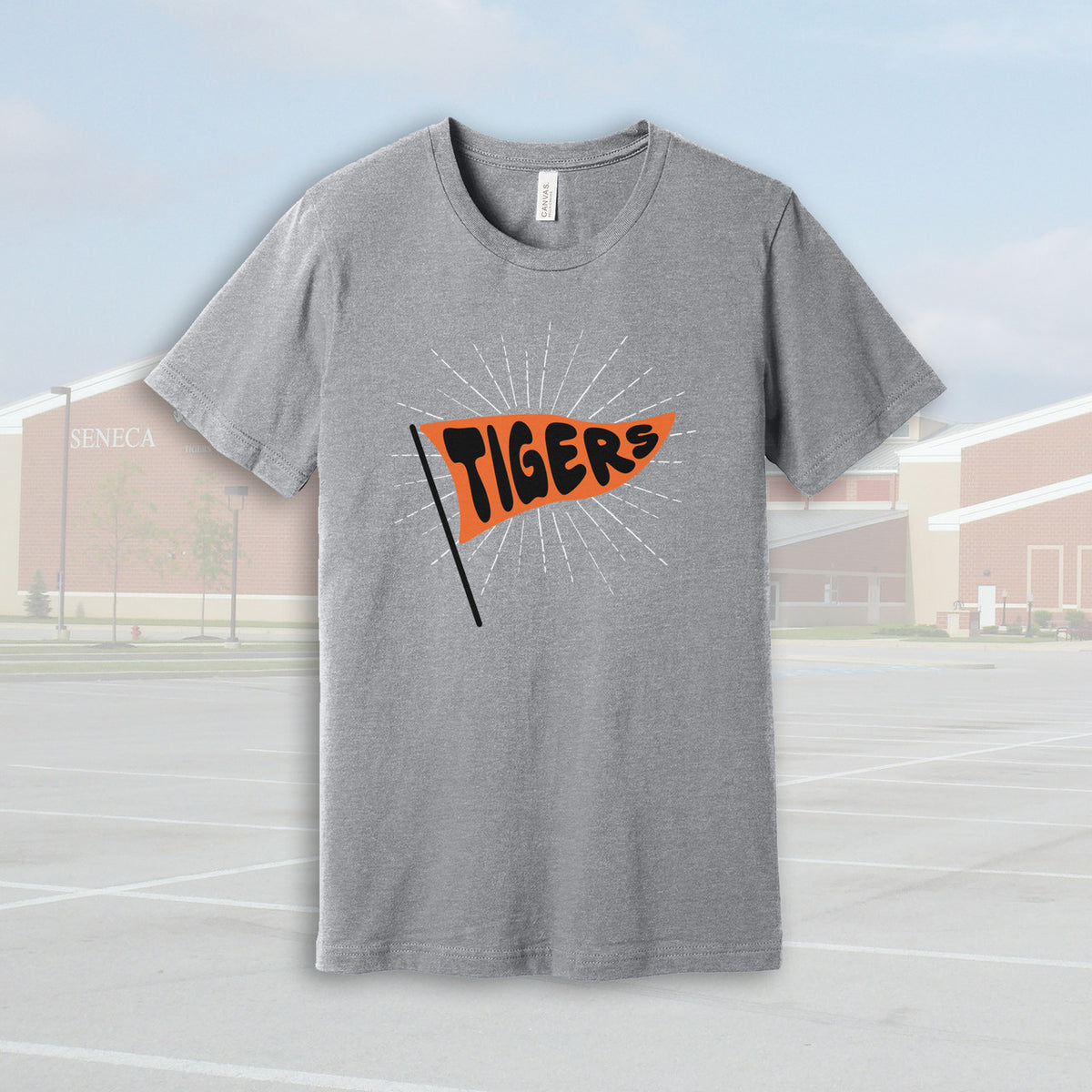 Seneca East Tigers Pennant Flag Athletic Heather Adult Unisex T-Shirt