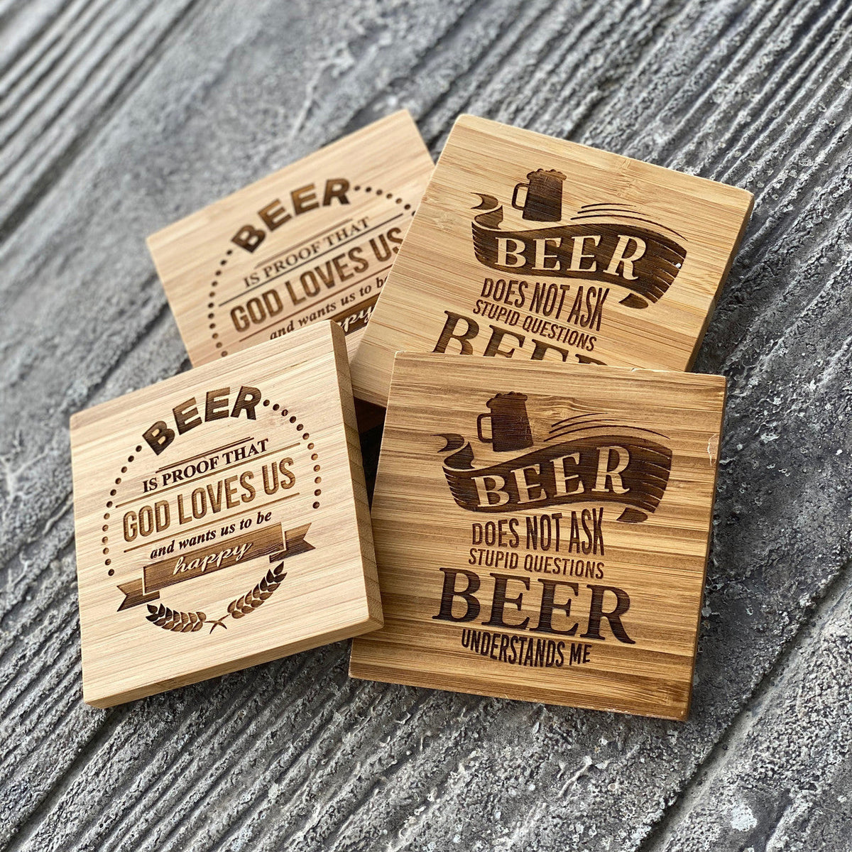 Set of 4 Beer Quote Engraved Drink Coasters