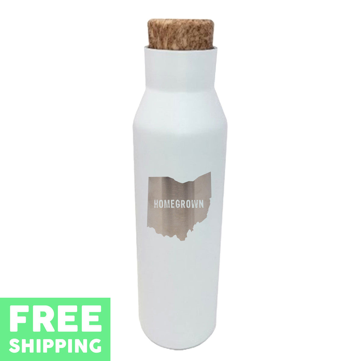 Simple Homegrown Ohio Engraved 20 oz. Stainless Bottle With Faux Cork Screw Top
