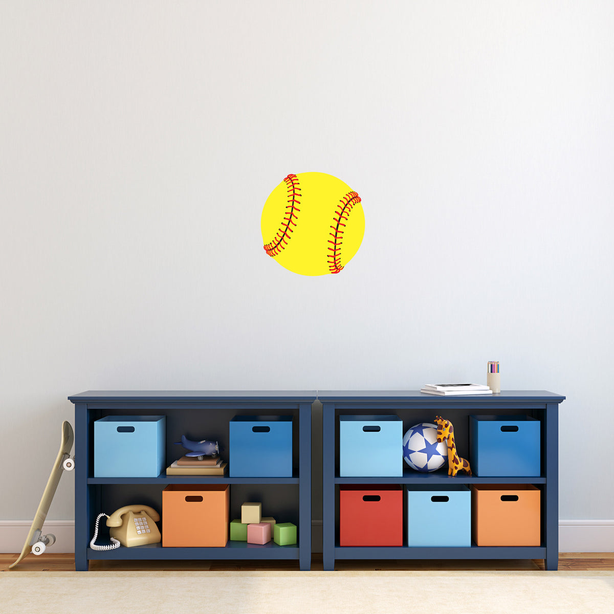 Softball Printed Wall Decal 12" wide x 12" tall Sample Image