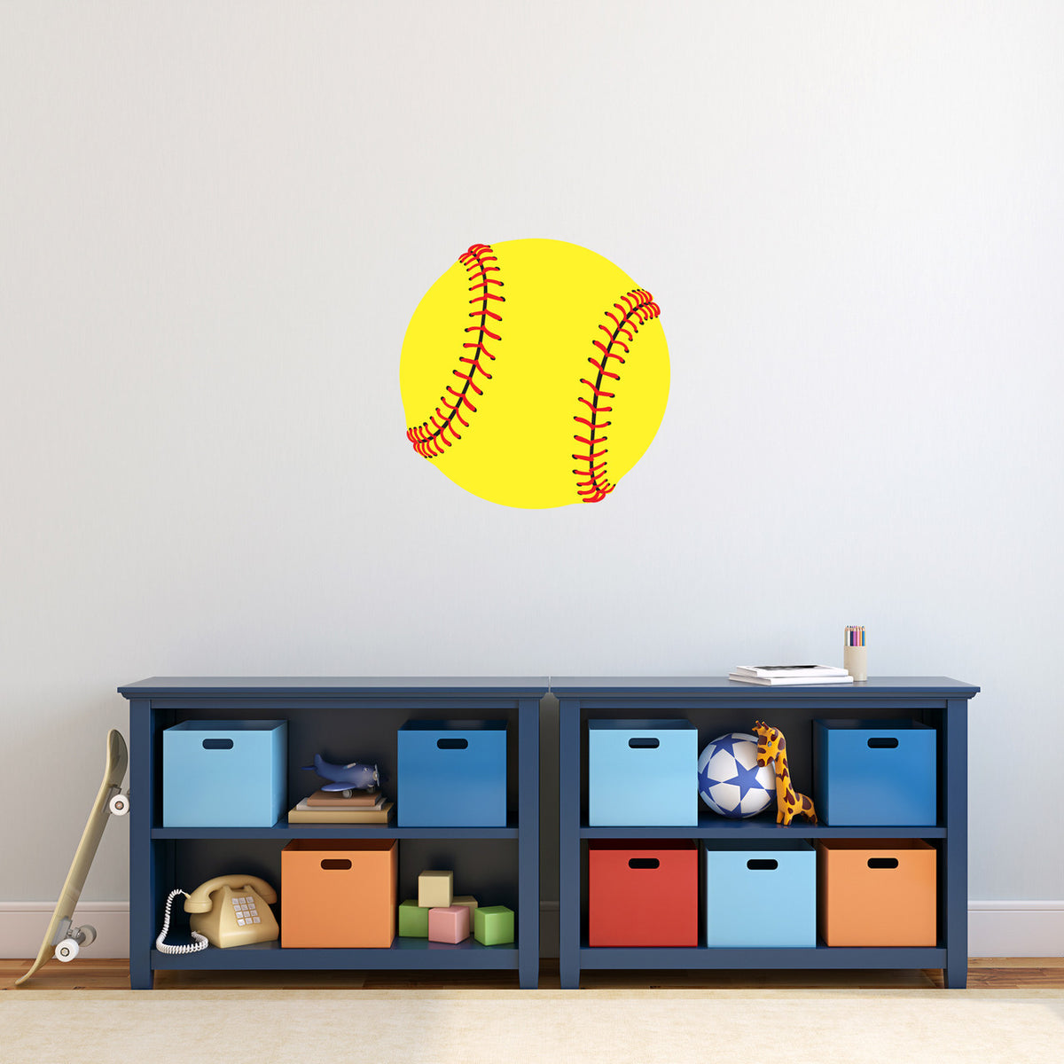 Softball Printed Wall Decal 18" wide x 18" tall Sample Image