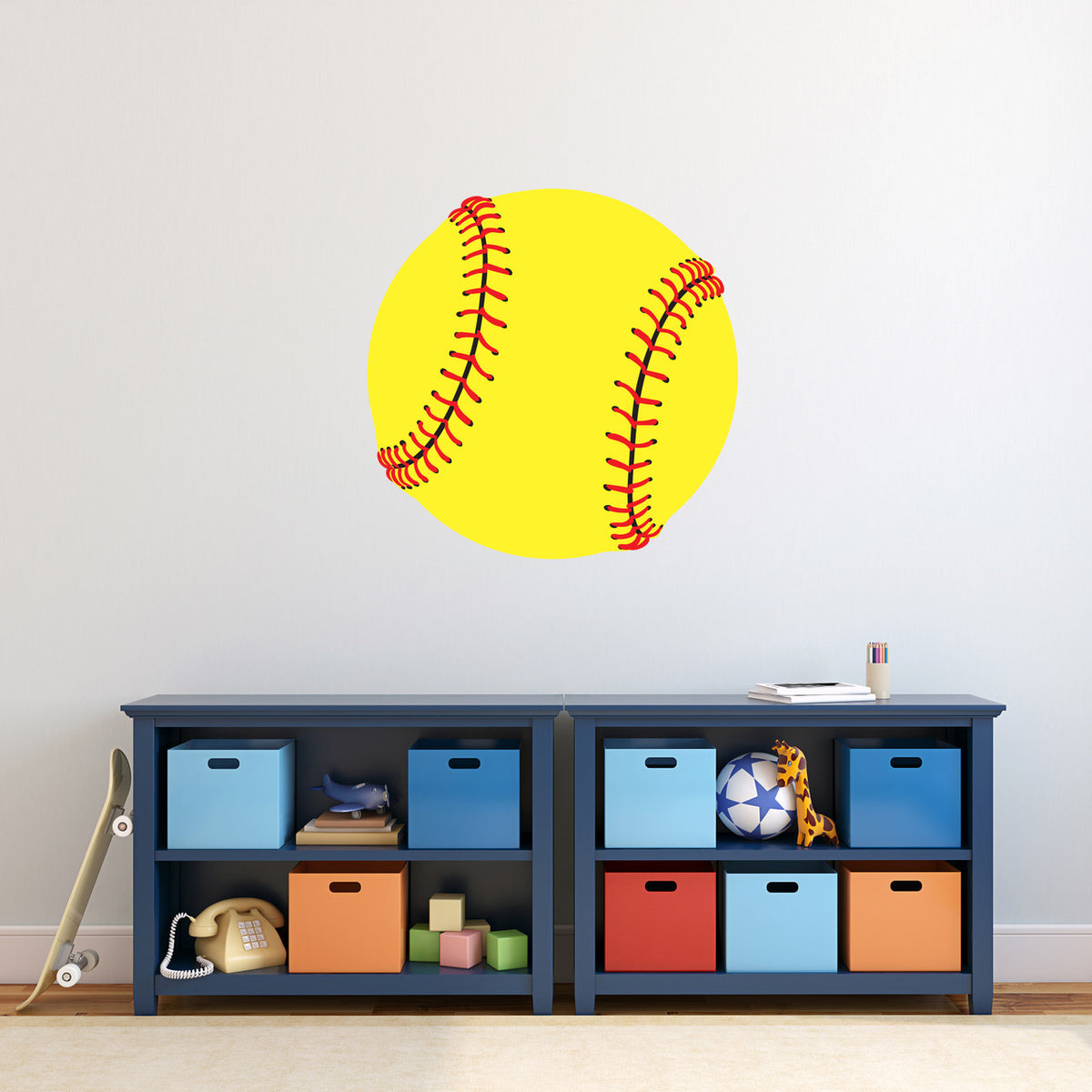 Softball Printed Wall Decal 24" wide x 24" tall Sample Image
