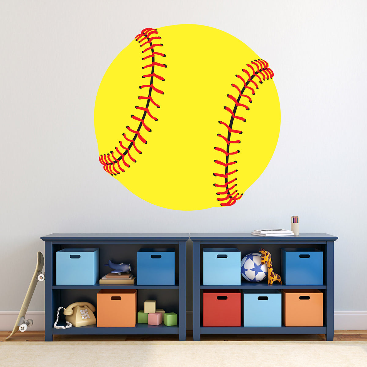 Softball Printed Wall Decal 36" wide x 36" tall Sample Image