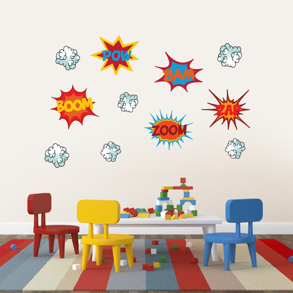Superhero Comic Book Words Printed Wall Decals Medium Sample Image