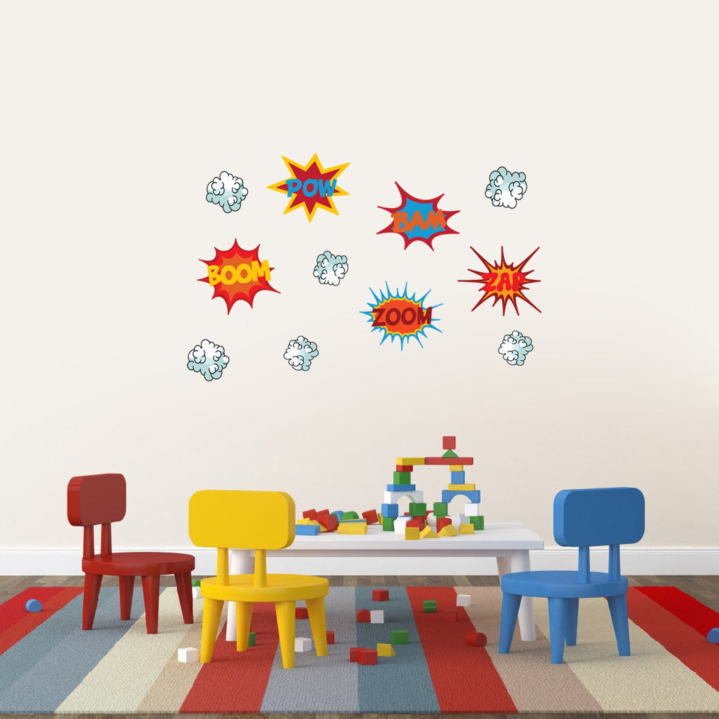 Superhero Comic Book Words Printed Wall Decals Small Sample Image
