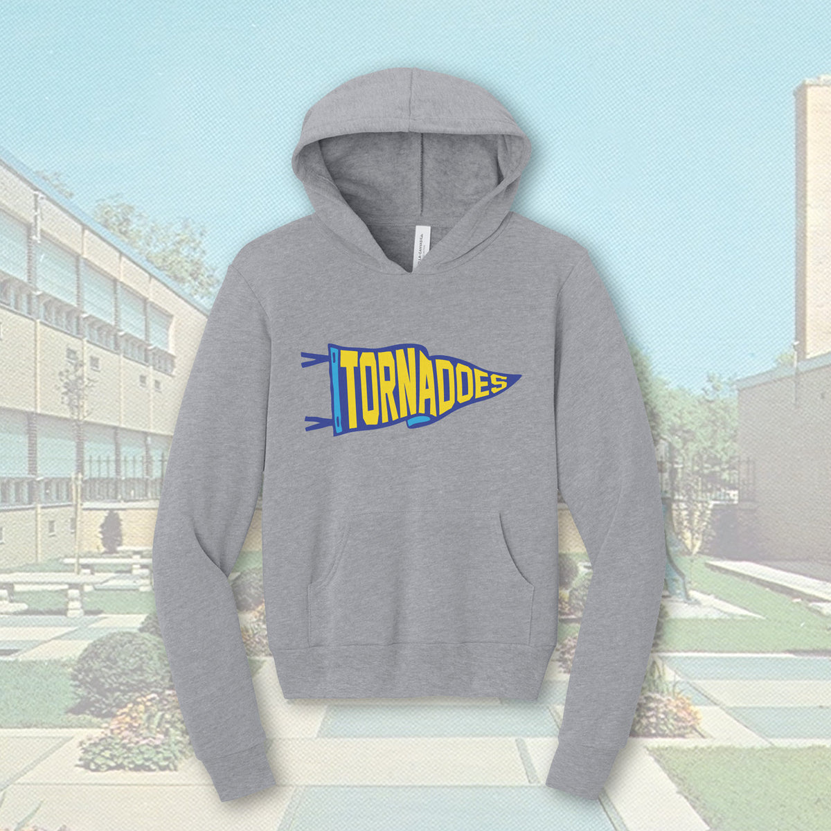 Tiffin Columbian Tornadoes Pennant Flag Athletic Heather Youth Unisex Hooded Sweatshirt