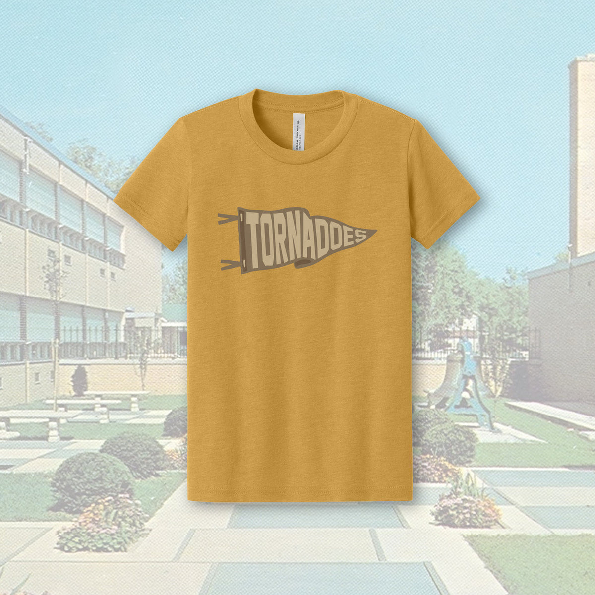 Tiffin Columbian Tornadoes Pennant Flag Heather Mustard Youth Unisex T-Shirt
