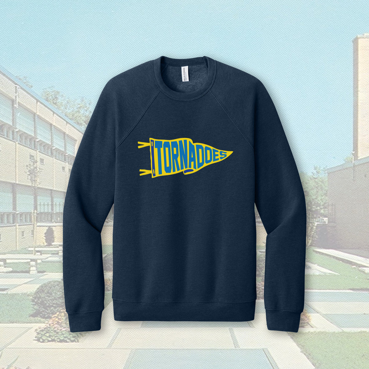 Tiffin Columbian Tornadoes Pennant Flag Heather Navy Adult Unisex Sponge Fleece Raglan Crewneck Sweatshirt