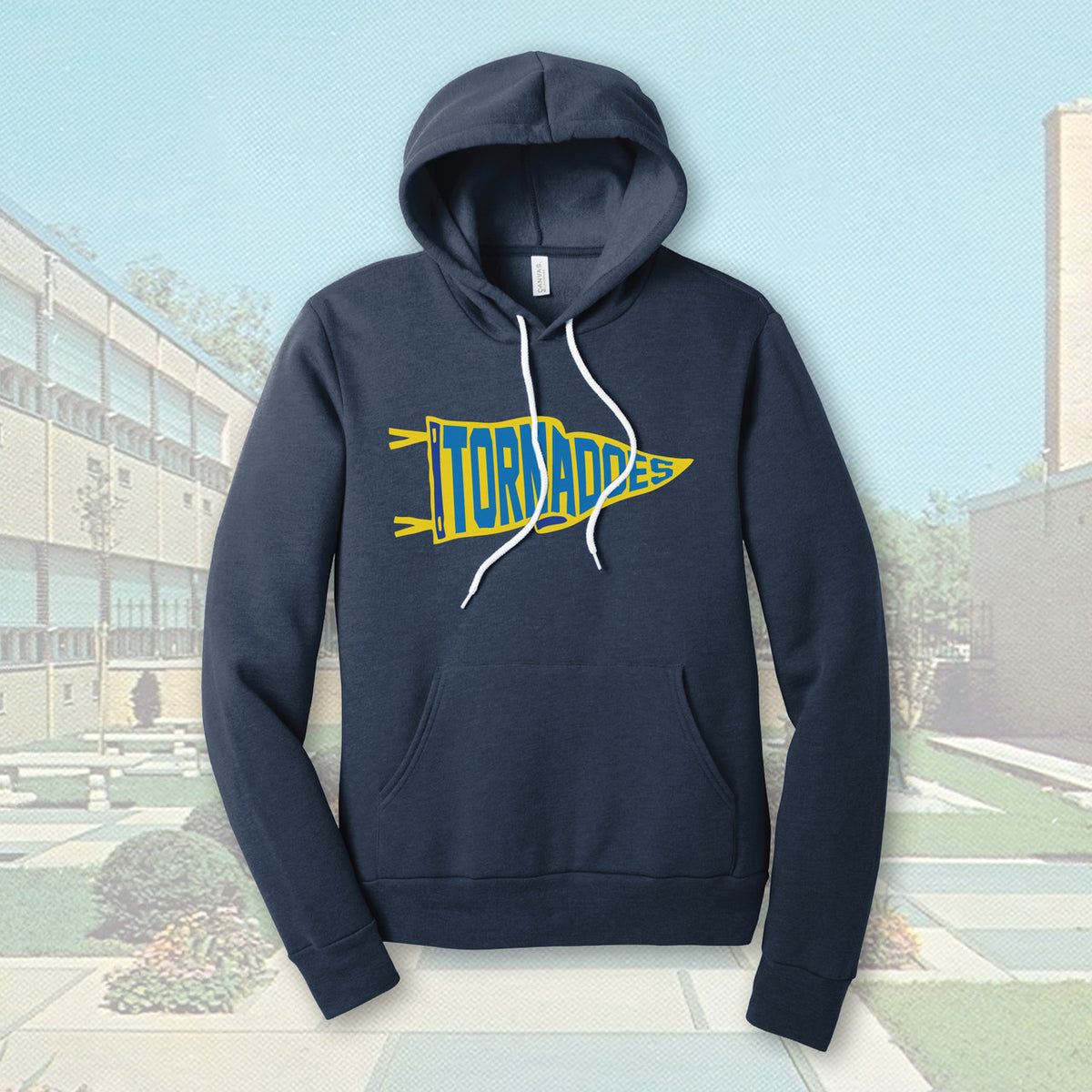 Tiffin Columbian Tornadoes Pennant Flag Heather Navy Adult Unisex Sponge Fleece Hoodie