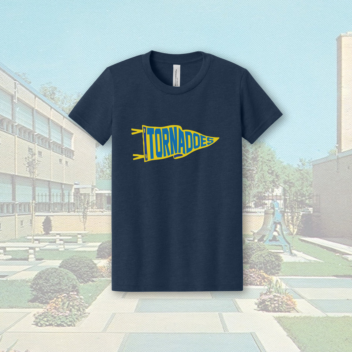 Tiffin Columbian Tornadoes Pennant Flag Heather Navy Youth Unisex T-Shirt