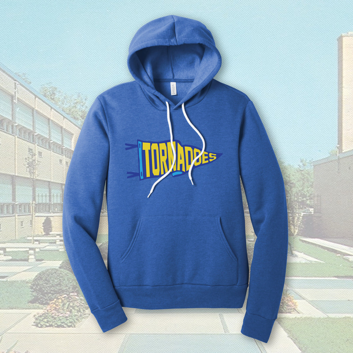 Tiffin Columbian Tornadoes Pennant Flag Heather True Royal Adult Unisex Sponge Fleece Hoodie