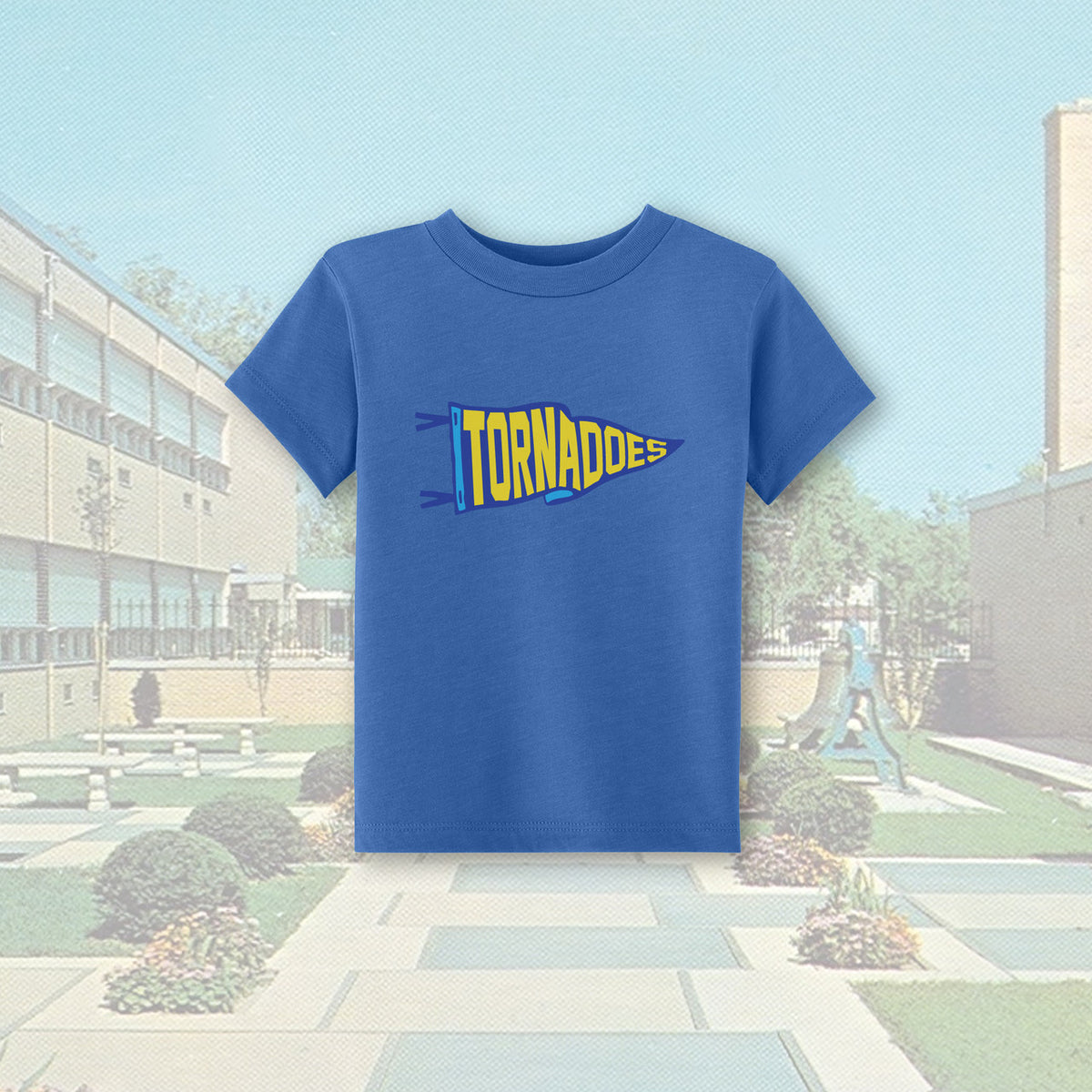 Tiffin Columbian Tornadoes Pennant Flag Heather True Royal Toddler Unisex T-Shirt