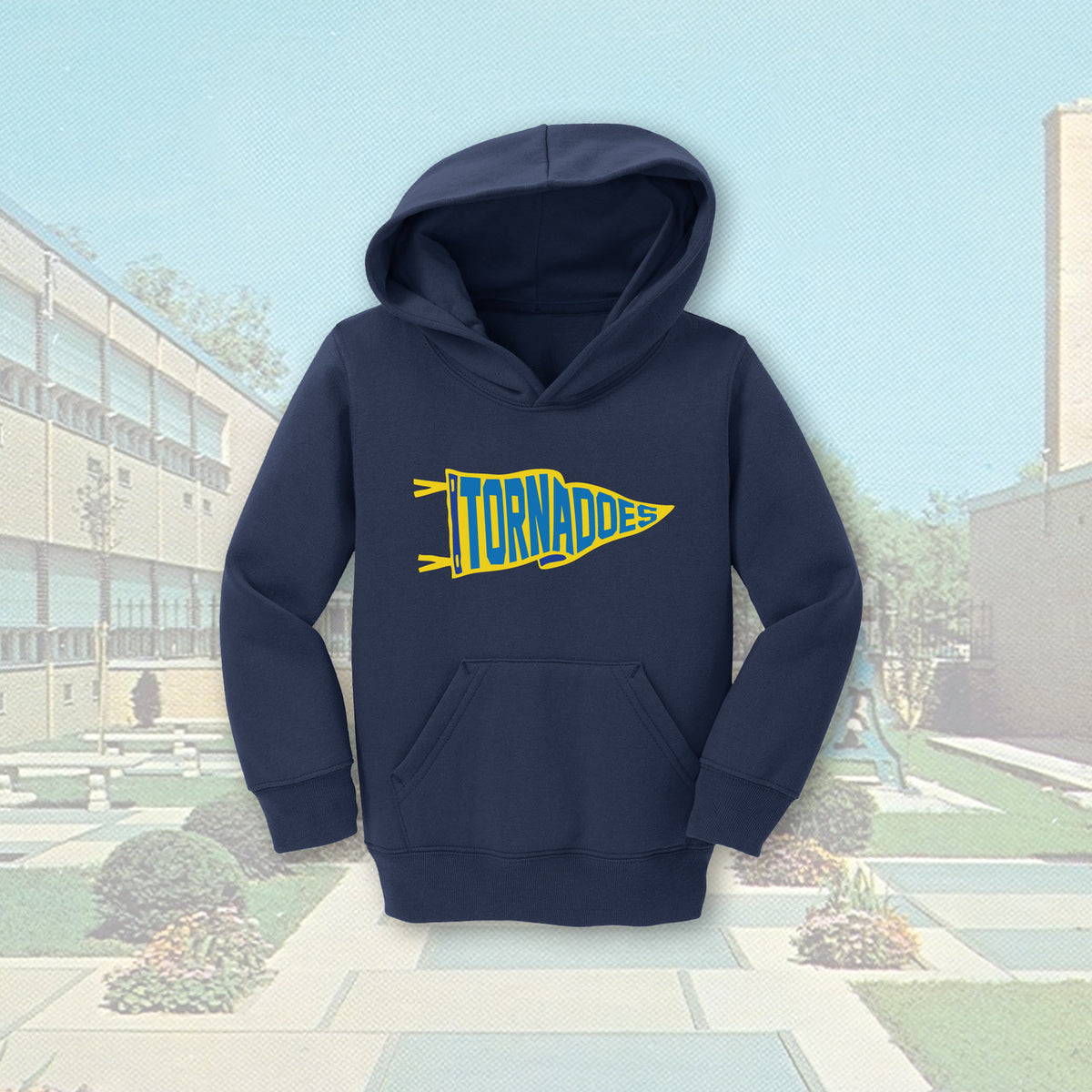 Tiffin Columbian Tornadoes Pennant Flag Navy Toddler Hoodie