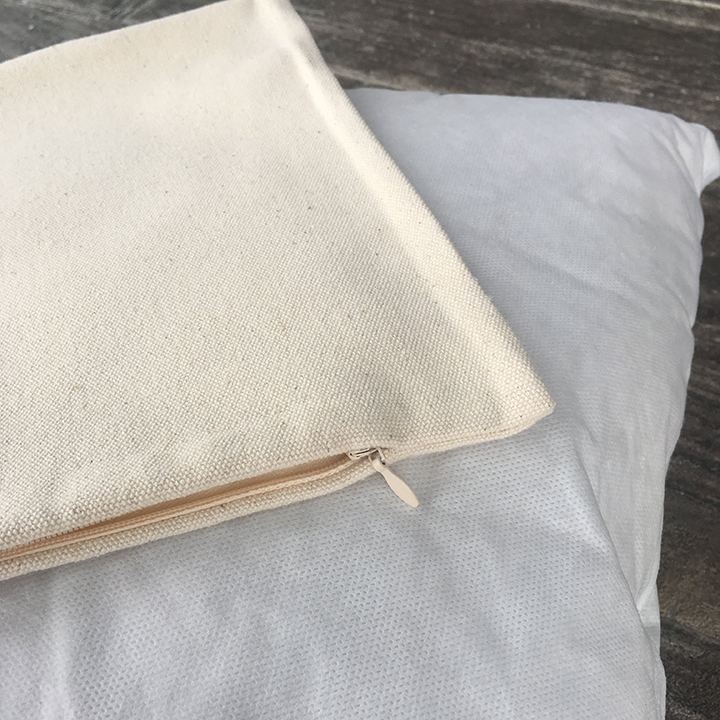 Blank cotton pillow cover with zipper closer and ploy insert